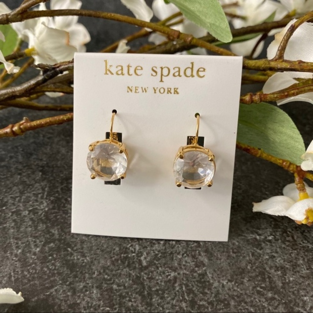 Kate Spade 14k Gold Filled Lever Back Clear Gold Round Gumdrop Authentic New - Picture 2 of 6